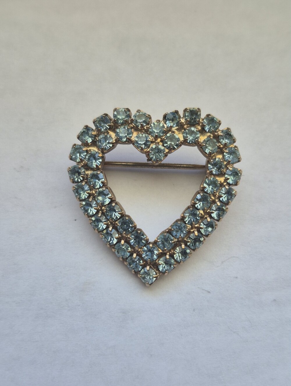 Vintage Aqua Blue Rhinestone Heart Brooch